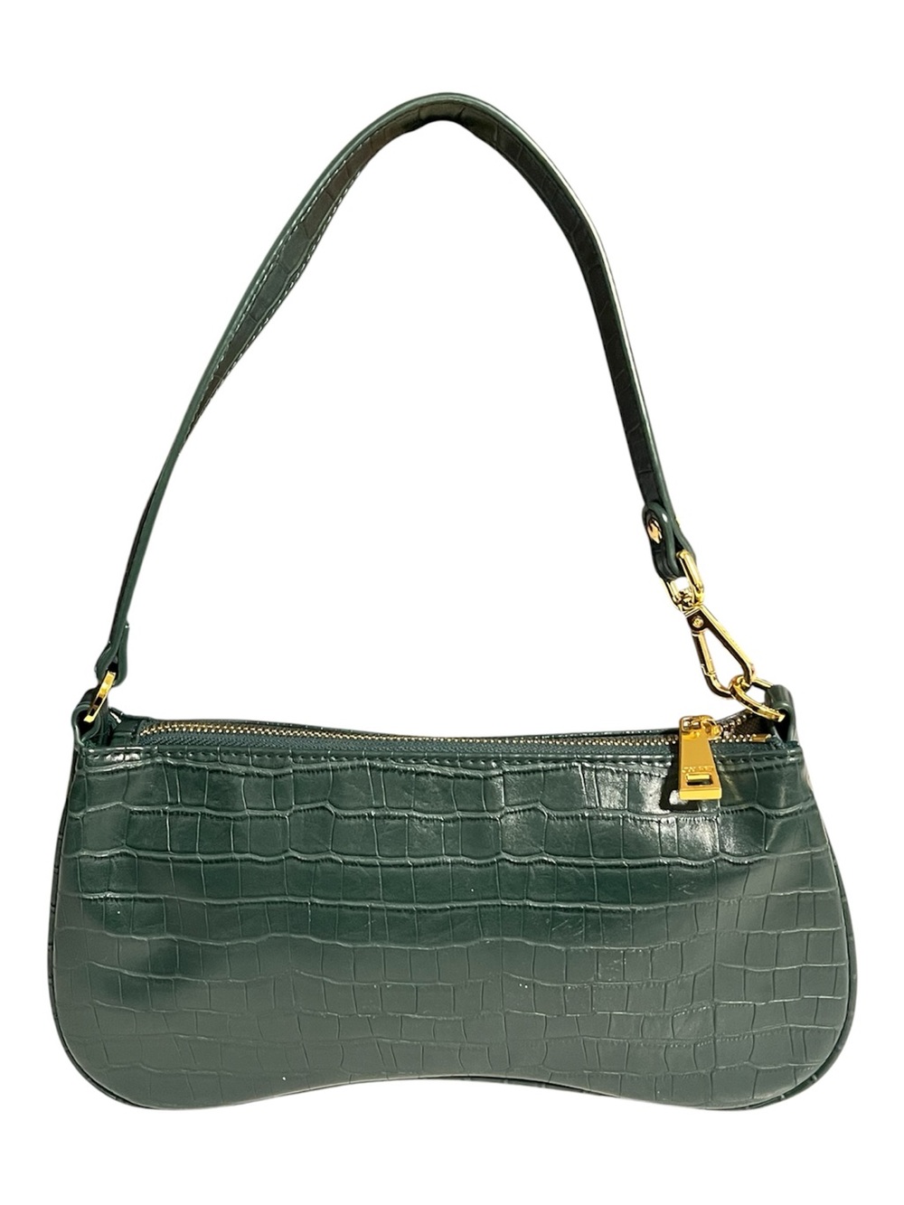 JW PEI Dark Green Croc-Embossed Shoulder Bag with Gold Hardware
